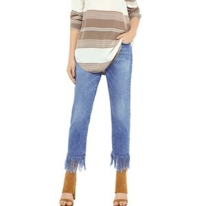 3x1 NYC Straight Crop Fringe Stella Blue Jeans Country Rock 26 New w tags